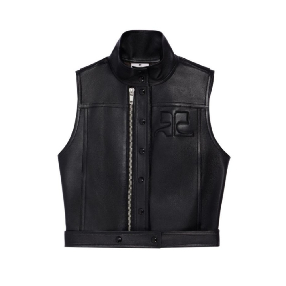 Courreges Embossed Leather Gilet Vest Sz 40